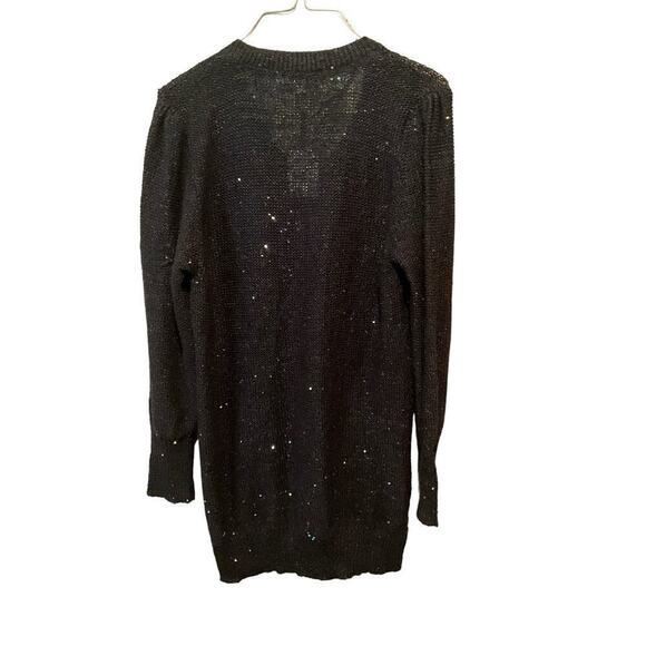 Calvin Klein Tunic Blouse Sweater Women's Large Black Polyester Knit Beaded - Picture 2 of 5